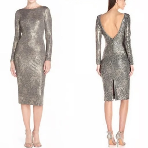 Dress the Population Dresses & Skirts - Dress The Population Emery Metallic Jersey Open Back Dress SZ‎ M